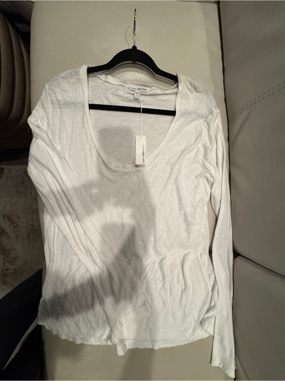 James Perse White Long-Sleeve Scoop Neck Tee Sz 4